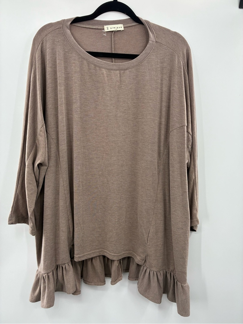 Simisue Taupe Ruffle-Hem Women's Flowy Top size 3X